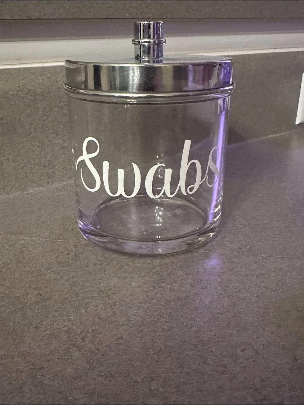 Clear Glass Swabs Jar with Silver Lid